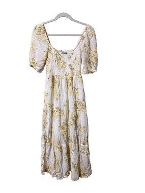 Abercrombie Women’s Cream Floral Midi Dress - Lightweight Tiered Summer Dress
